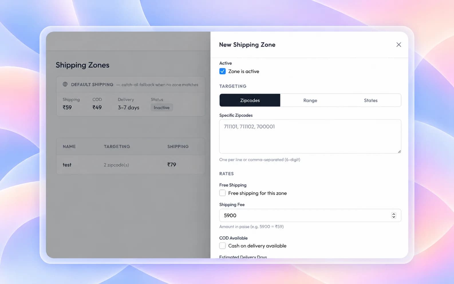 Shipping zone pricing